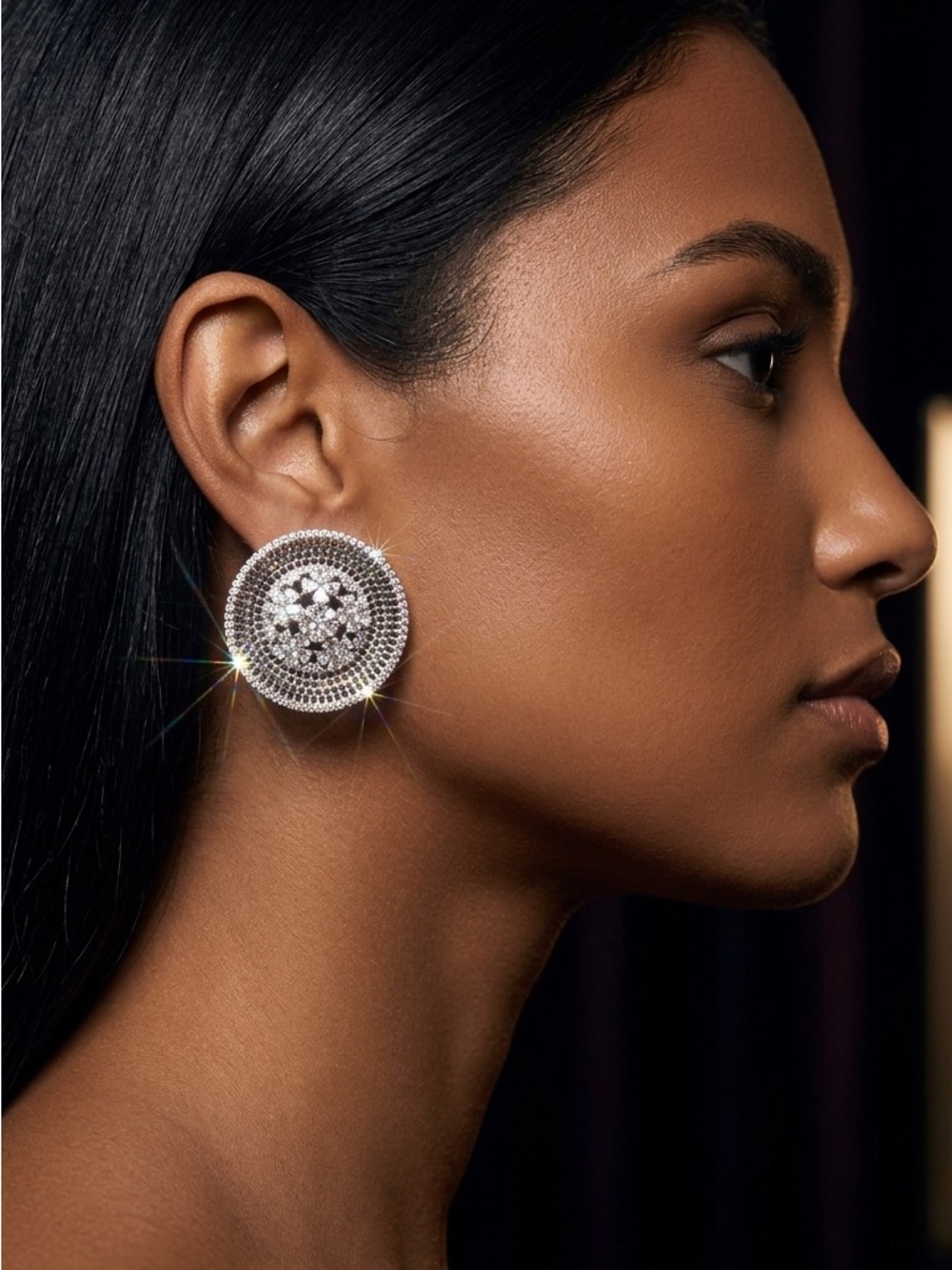 18K Gold Plated American Diamonds (Zirconia) Round Luxury Earrings for Women
